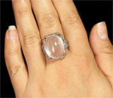 Кольцо с высоким кабошоном розового кварца и сапфирами Серебро 925