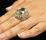 Крупное кольцо с зеленым аметистом и разноцветными сапфирами Серебро 925