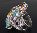 Потрясающее КРУПНОЕ кольцо с самоцветами! Ручная работа Серебро 925