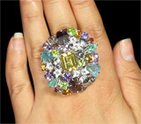 Потрясающее КРУПНОЕ кольцо с самоцветами! Ручная работа Серебро 925