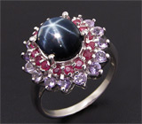 Кольцо со звездчатым, пурпурными сапфирами и аметистами Серебро 925