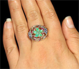 Ажурное кольцо с изумрудами и сапфирами Серебро 925