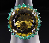 Крупное кольцо с цитрином и изумрудами Серебро 925