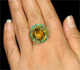 Крупное кольцо с цитрином и изумрудами Серебро 925