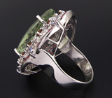 Кольцо с зеленым аметистом, гранатами, танзанитами, цирконами и сапфирами Серебро 925