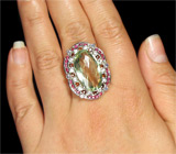 Кольцо с зеленым аметистом, гранатами, танзанитами, цирконами и сапфирами Серебро 925