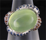 Оригинальное кольцо с пренитом, гранатами и сапфирами Серебро 925