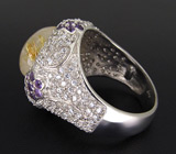 Эффектное кольцо с рутиловым кварцем и аметистами Серебро 925