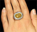 Эффектное кольцо с рутиловым кварцем и аметистами Серебро 925