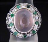 Кольцо с розовым кварцем, изумрудами, сапфирами и цирконами Серебро 925