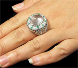 Кольцо с розовым кварцем, изумрудами, сапфирами и цирконами Серебро 925