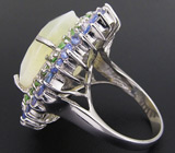 Кольцо с молочным опалом, цаворитами и танзанитами Серебро 925