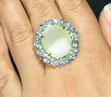 Кольцо с молочным опалом, цаворитами и танзанитами Серебро 925