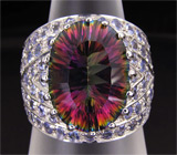 Широкое кольцо с мистик-топазом и танзанитами Серебро 925