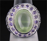 Кольцо с пренитом, аметистами и танзанитами Серебро 925