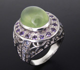 Кольцо с пренитом, аметистами и танзанитами Серебро 925