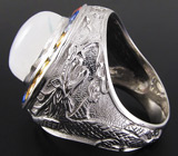 Праздничное кольцо с лунным камнем и разноцветными сапфирами Серебро 925