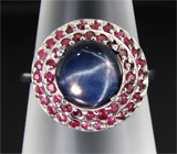 Эффектное кольцо со звездчатым и пурпурными сапфирами Серебро 925