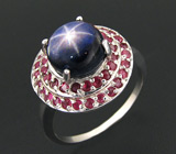 Эффектное кольцо со звездчатым и пурпурными сапфирами Серебро 925