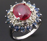 Кольцо с рубином, зелеными и синими сапфирами Серебро 925