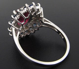 Кольцо с рубином, зелеными и синими сапфирами Серебро 925