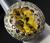 Высокое кольцо с цитринами, гранатами, перидотами и иолитами Серебро 925