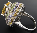 Высокое кольцо с цитринами, гранатами, перидотами и иолитами Серебро 925