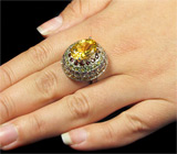 Высокое кольцо с цитринами, гранатами, перидотами и иолитами Серебро 925