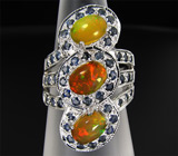 Кольцо с опалами и синими сапфирами Серебро 925