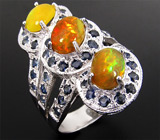 Кольцо с опалами и синими сапфирами Серебро 925