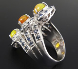 Кольцо с опалами и синими сапфирами Серебро 925