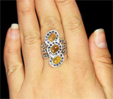 Кольцо с опалами и синими сапфирами Серебро 925