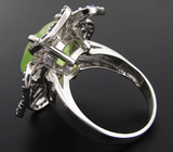 Замечательное кольцо-цветок с пренитом и сапфирами Серебро 925