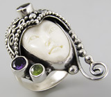 Комплект из коллекции "Сны падишаха" с ликом из резной кости буйвола и аметистами Серебро 925