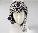 Комплект из коллекции "Сны падишаха" с ликом из резной кости буйвола и аметистами Серебро 925