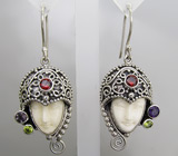 Комплект из коллекции "Сны падишаха" с ликом из резной кости буйвола и аметистами Серебро 925