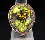 Высокое кольцо с лимонным цитрином и изумрудами Серебро 925