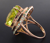 Высокое кольцо с лимонным цитрином и изумрудами Серебро 925