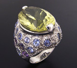 Крупное кольцо с цитрином, танзанитами и аметистами Серебро 925