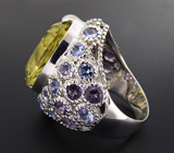 Крупное кольцо с цитрином, танзанитами и аметистами Серебро 925