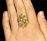 Превосходное кольцо с золотистыми цитринами Серебро 925