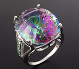 Кольцо с крупным мистическим топазом и цаворитами Серебро 925