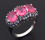 Замечательное кольцо с розовыми и синими сапфирами Серебро 925