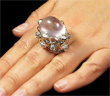 Роскошное массивное кольцо с розовым кварцем, топазами и родолитами Серебро 925