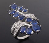 Замечательное кольцо с синими сапфирами Серебро 925
