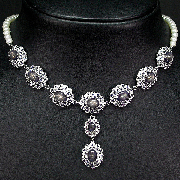 Колье с сапфирами и жемчугом