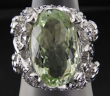 Крупное кольцо с зеленым аметистом и сапфирами Серебро 925