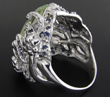 Крупное кольцо с зеленым аметистом и сапфирами Серебро 925