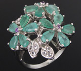 Кольцо с цветками изумрудов, аметистами и топазами Серебро 925
