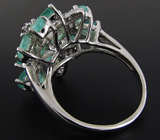Кольцо с цветками изумрудов, аметистами и топазами Серебро 925